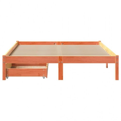 Sengeramme 140 x 200 cm i massivt fyrretræ med 2 skuffer - gyldenbrun