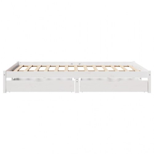 Sengeramme i massivt fyrretræ med 2 skuffer 120 x 200 cm - hvid