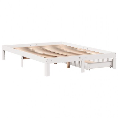 Sengeramme med 2 skuffer 160 x 200 cm i massivt fyrretræ - hvid