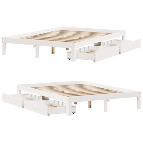 Sengeramme med 2 skuffer 160 x 200 cm i massivt fyrretræ - hvid
