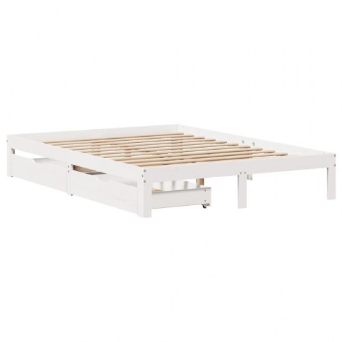 Sengeramme med skuffer 135x190 cm - massivt fyrretræ, hvid