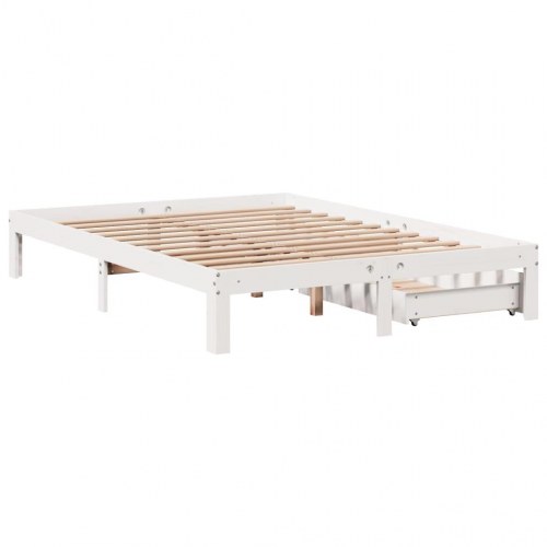 Sengeramme med skuffer 135x190 cm - massivt fyrretræ, hvid