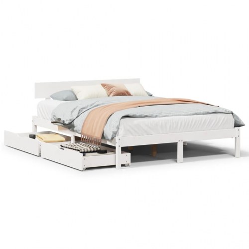 Sengeramme 140 x 190 cm med 2 skuffer - hvid