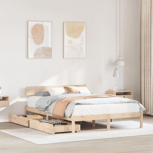 Sengeramme med skuffer 160x200 cm - massivt fyrretræ, lamelbund