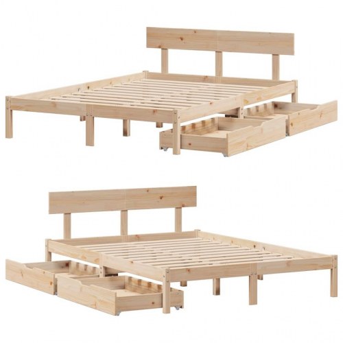 Sengeramme med skuffer 160x200 cm - massivt fyrretræ, lamelbund