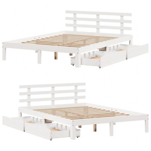 Sengeramme med 2 skuffer 160 x 200 cm i massivt fyrretræ - hvid