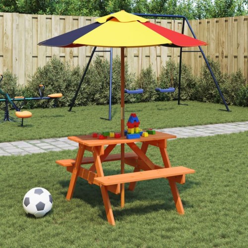 Picnicbord til 4 børn med parasol - brun/flerfarvet