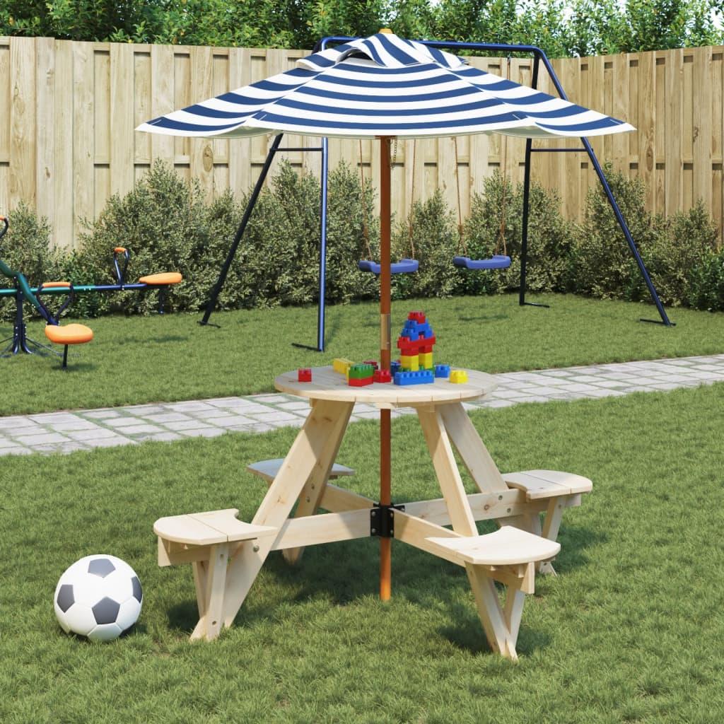 Picnicbord Til Børn Parasol Rundt Massivt Grantræ