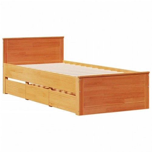 Sengeramme med sengegavl og skuffer 75 x 190 cm - brun