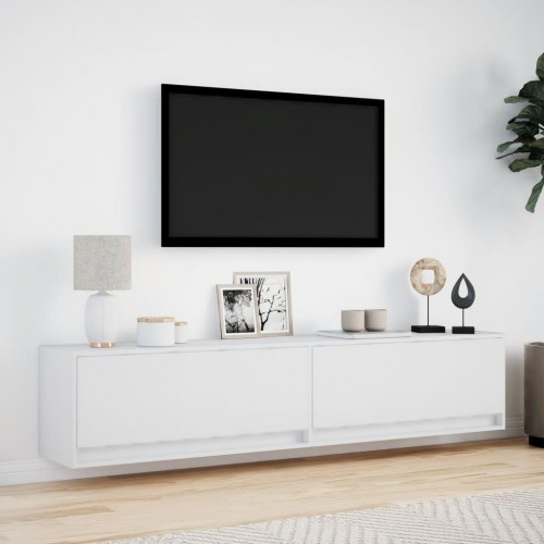 Væghængt tv-bord med LED 180x31x38 cm hvid