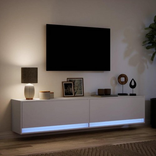 Væghængt tv-bord med LED 180x31x38 cm hvid
