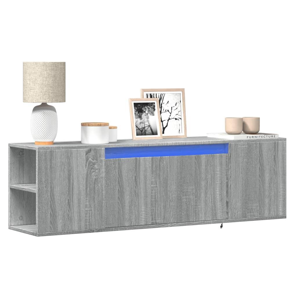 Væghængt tv-bord med LED-lys 135x31x39,5 cm grå sonoma-eg
