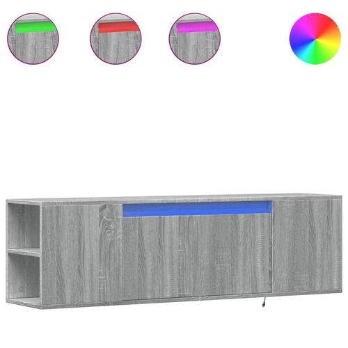 Væghængt tv-bord med LED-lys 135x31x39,5 cm grå sonoma-eg