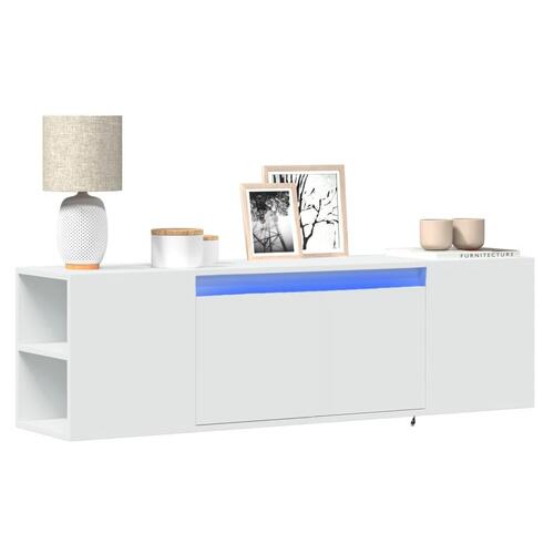Væghængt tv-bord med LED-lys 135x31x39,5 cm hvid