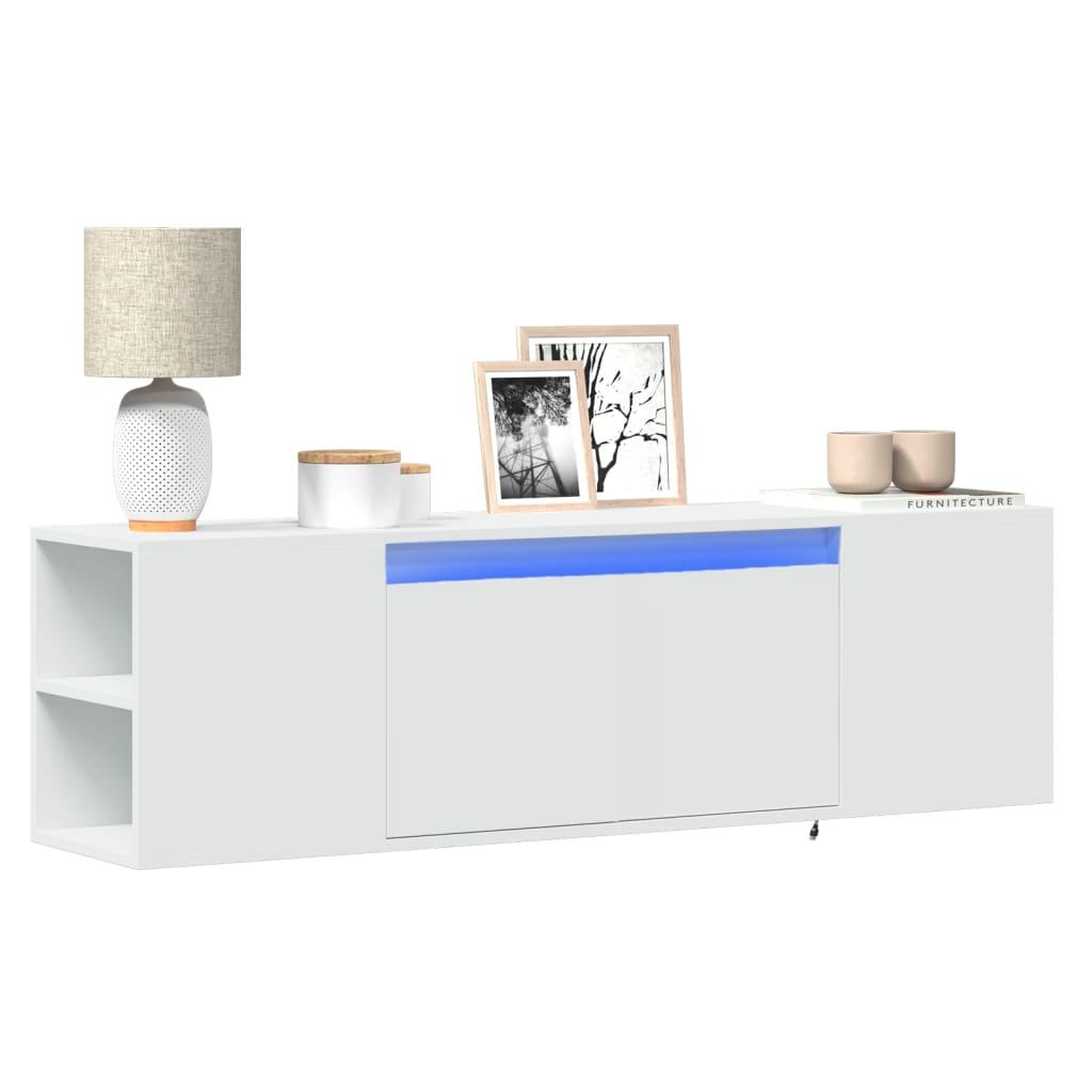 Væghængt tv-bord med LED-lys 135x31x39,5 cm hvid