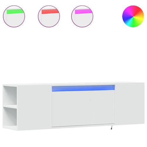 Væghængt tv-bord med LED-lys 135x31x39,5 cm hvid