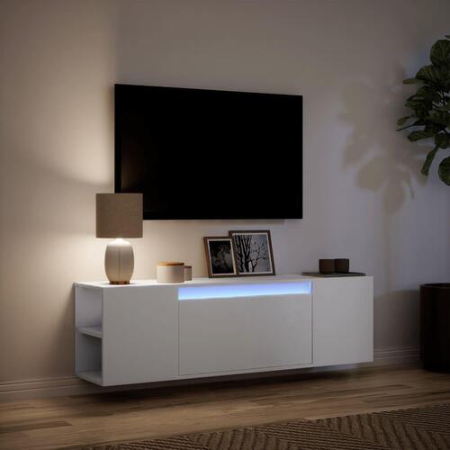 Væghængt tv-bord med LED-lys 135x31x39,5 cm hvid