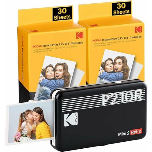 Funktionsklare Kamera Kodak KODAK MINI 2 RETRO INSTANT PHOTO PRINTER P210R BLACK 2.1X3.4 + 60SHEETS