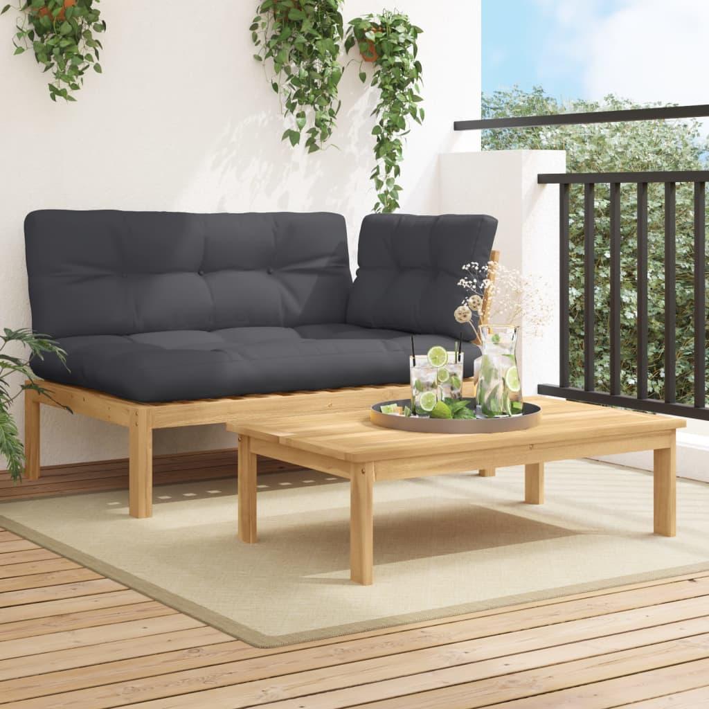 Midtermoduler Til Pallesofa Med Hynder Massivt Akacietræ - Antracitgrå / Lysebrun