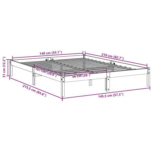 Ekstra lang sengeramme uden madras 140x210 cm massivt fyrretræ
