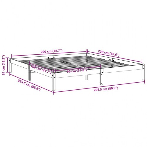 Ekstra lang sengeramme 200 x 220 cm - massivt fyrretræ, ubehandlet
