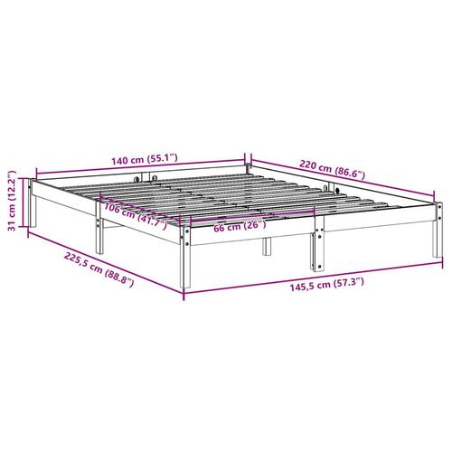 Ekstra lang sengeramme uden madras 140x220 cm massivt fyrretræ