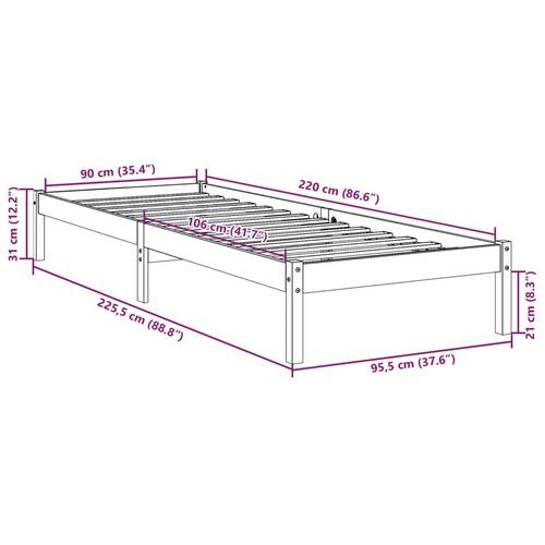 Ekstra lang sengeramme uden madras 90x220 cm massivt fyrretræ