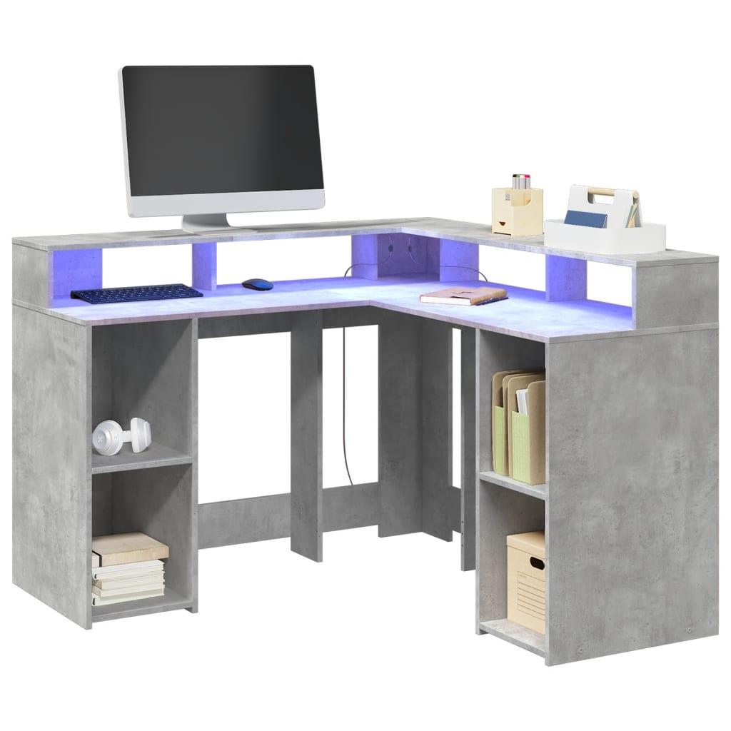 Skrivebord Med Led Lys 130x130x91 Cm Konstrueret Træ Betongrå