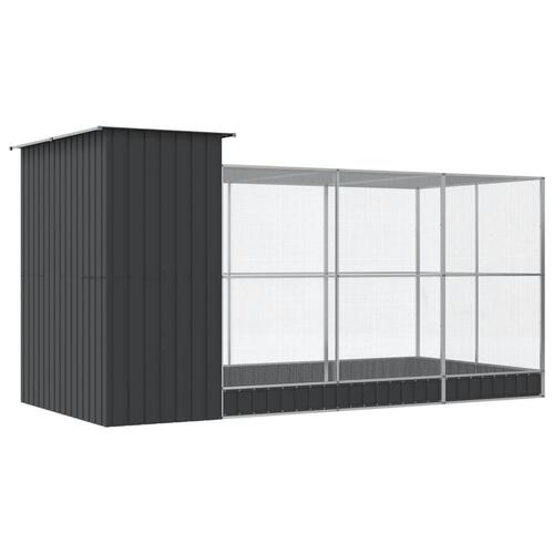 Voliere med udvidelse 416x203x216 cm stål sølvfarvet