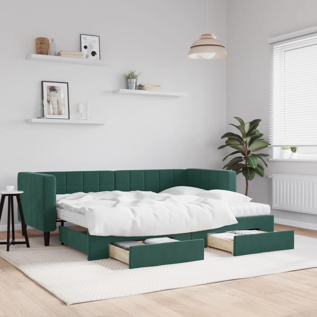 Daybed med udtræk og skuffer 80x200 cm velour mørkegrøn billede