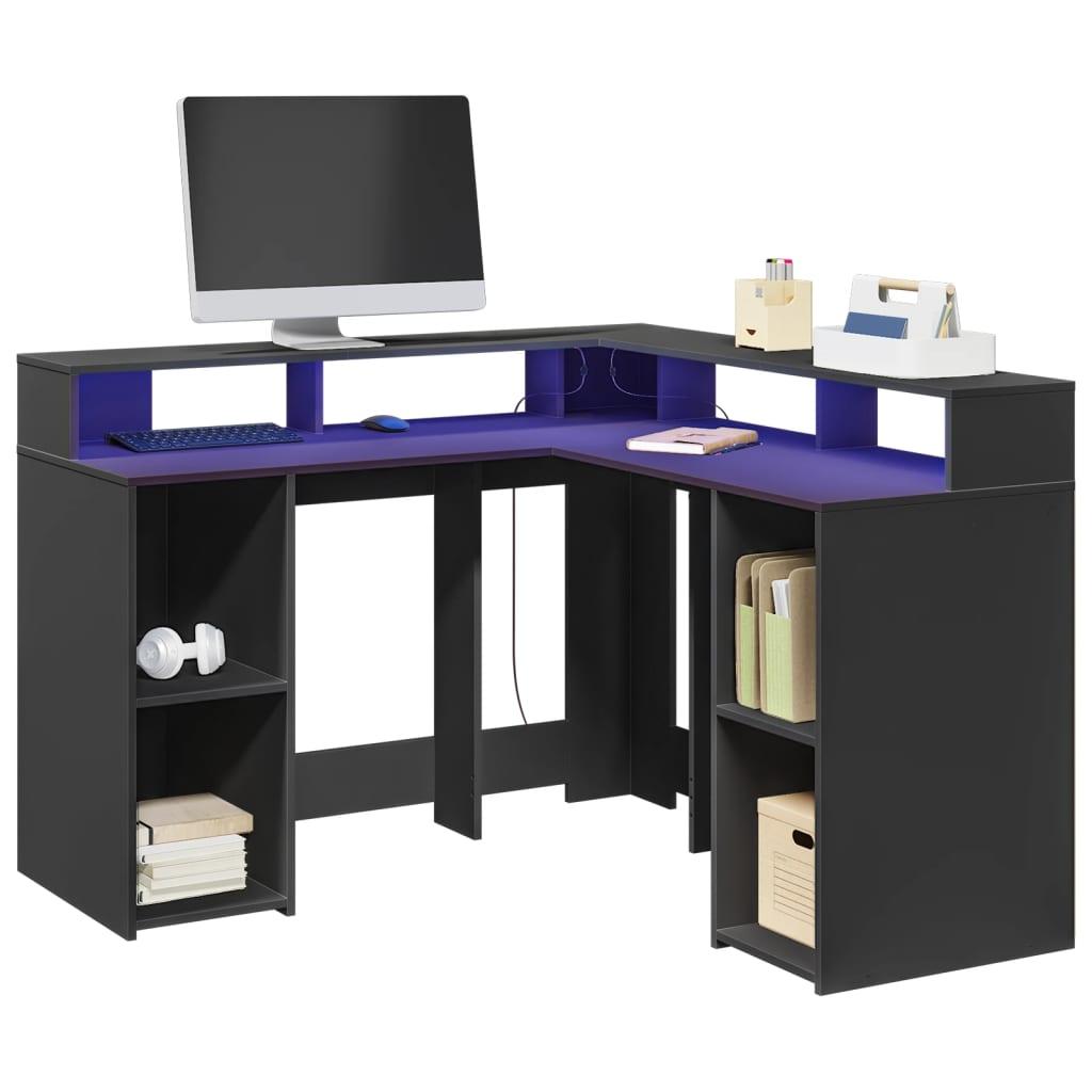 Skrivebord Med Led Lys 130x130x91 Cm Konstrueret Træ Sort
