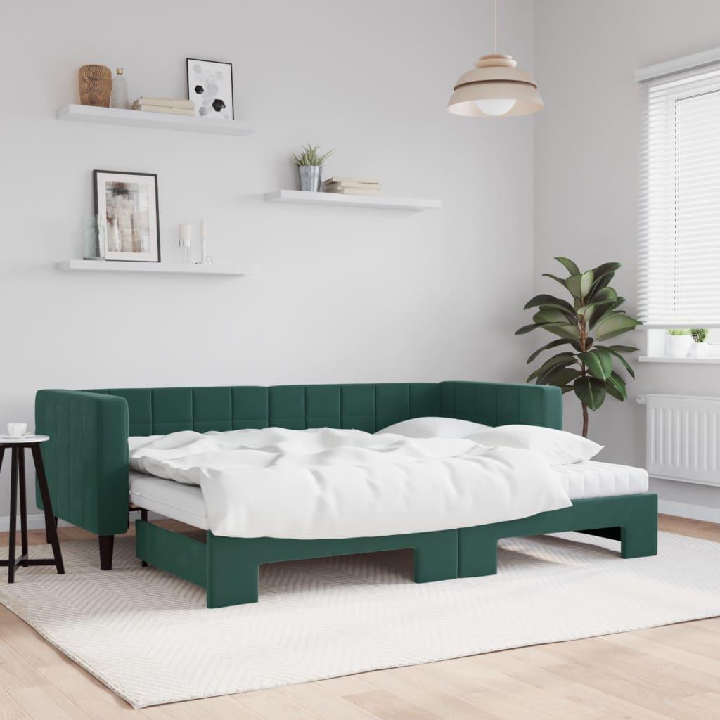 Daybed med udtræk og madras 80x200 cm velour mørkegrøn billede