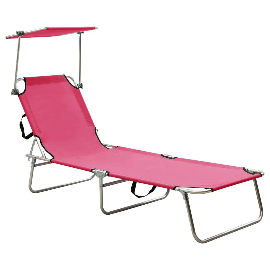 Foldbar liggestol med baldakin aluminium pink billede