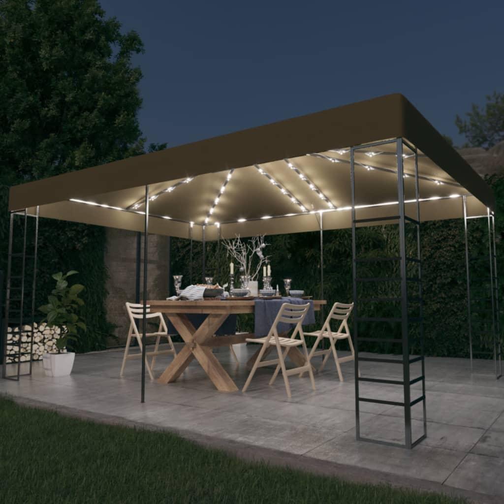 Pavillon Med Led-lyskæder 3x4 M Gråbrun