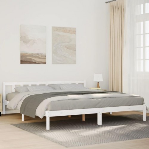Ekstra lang sengeramme 180x220 cm - massivt fyrretræ, hvid