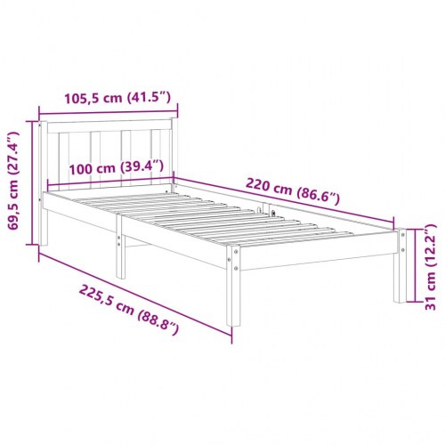 Ekstra lang sengeramme 100x220 cm i massivt fyrretræ - uden madras