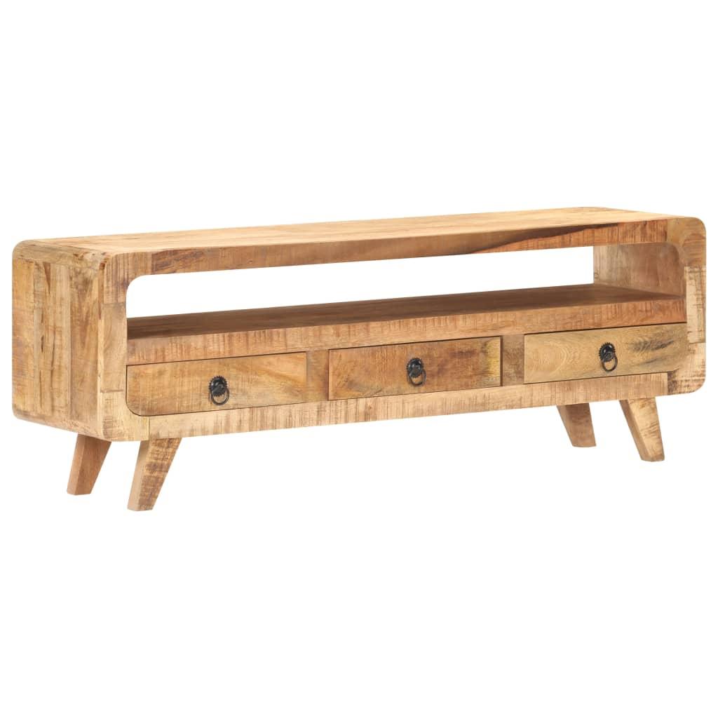 Tv-bord 117x30x41 cm i massivt ru mangotræ - lavt med skuffer