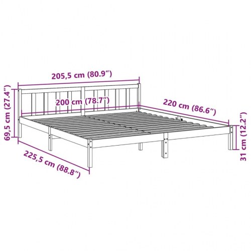 Ekstra lang sengeramme 200x220 cm i massivt fyrretræ - med sengegavl