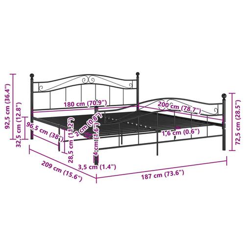 Sengestel 180x200 cm metal sort