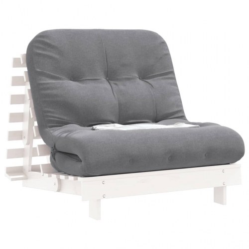 Futon med madras 90 x 206 x 11 cm i massivt fyrretræ - hvid/grå