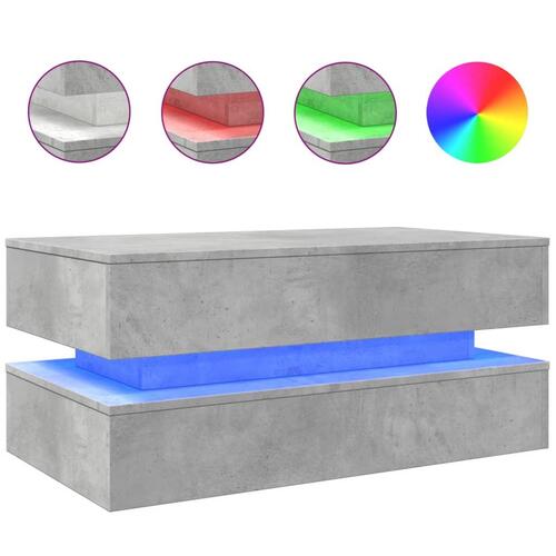 Sofabord med LED-lys 90x50x40 cm betongrå