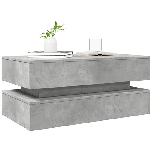 Sofabord med LED-lys 90x50x40 cm betongrå