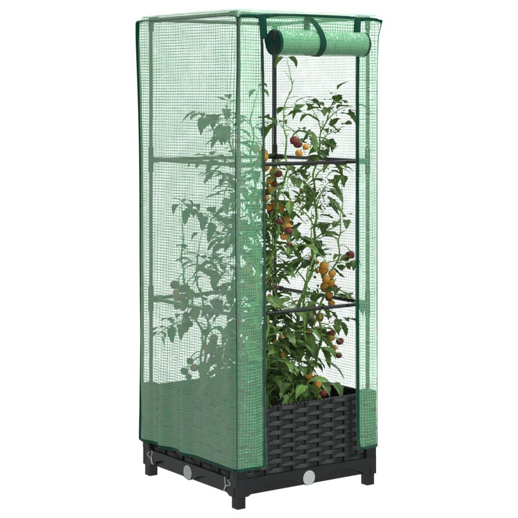 Højbed med drivhusovertræk 40x40x123 cm rattan-look