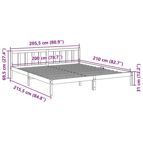 Ekstra lang sengeramme 200 × 210 cm - massivt fyrretræ, hvid