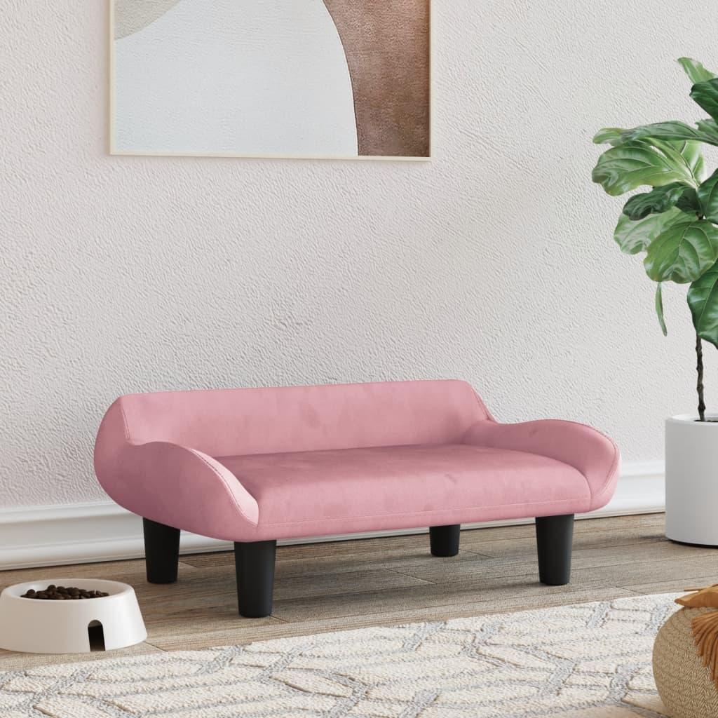 Hundeseng i velour - 70 × 40 × 24 cm, lyserød
