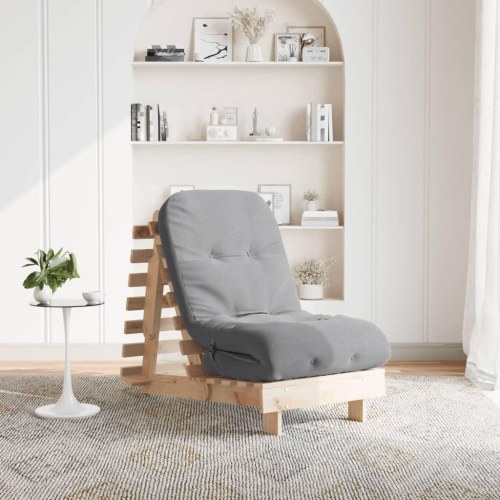 Futon med madras 60 x 206 x 11 cm - massivt fyrretræ/grå
