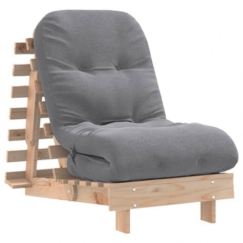 Futon med madras 60 x 206 x 11 cm - massivt fyrretræ/grå