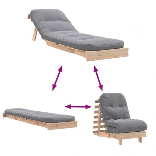 Futon med madras 60 x 206 x 11 cm - massivt fyrretræ/grå