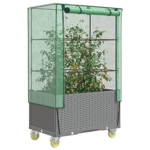 Højbed med overtræk og hjul 80x50x182 cm rattan-look