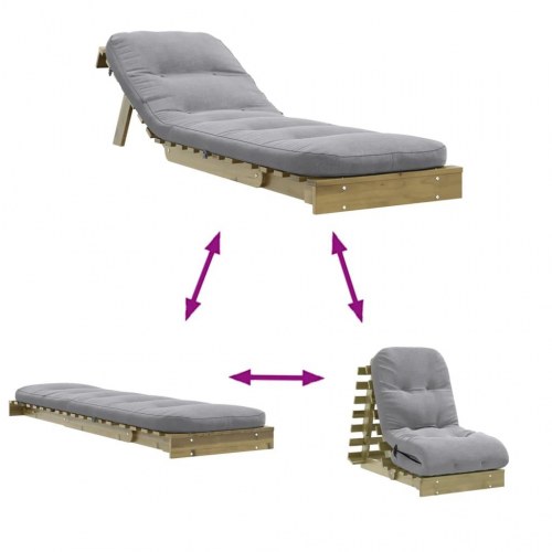 Futon med madras i massivt fyrretræ - grå